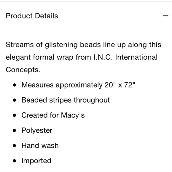 INC champagne line beaded evening shawl scarf - Picture 6 of 6